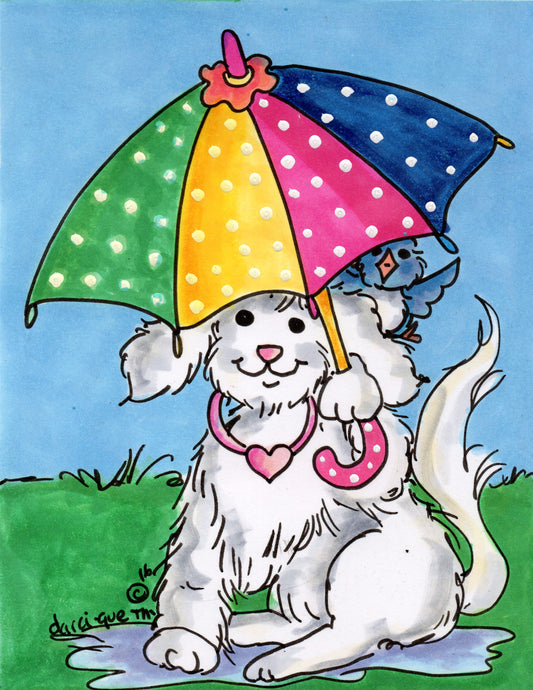 Dog with Umbrella Greeting Card