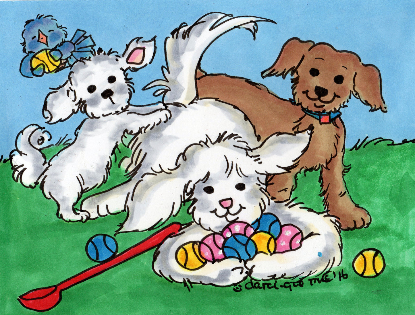 Dog with Balls Greeting Card