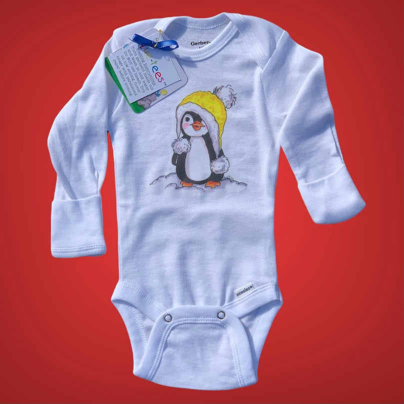 "winter"onesie penquin with yellow hat