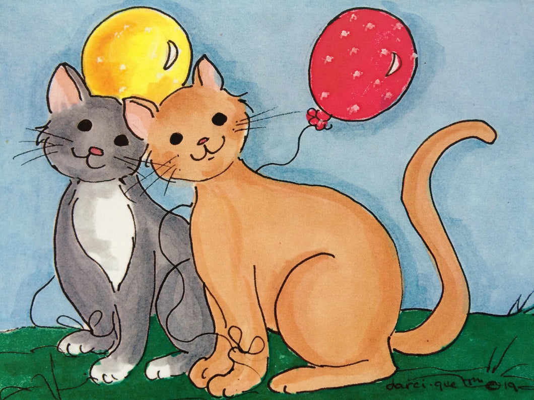 Cats with Balloons Greeting Card